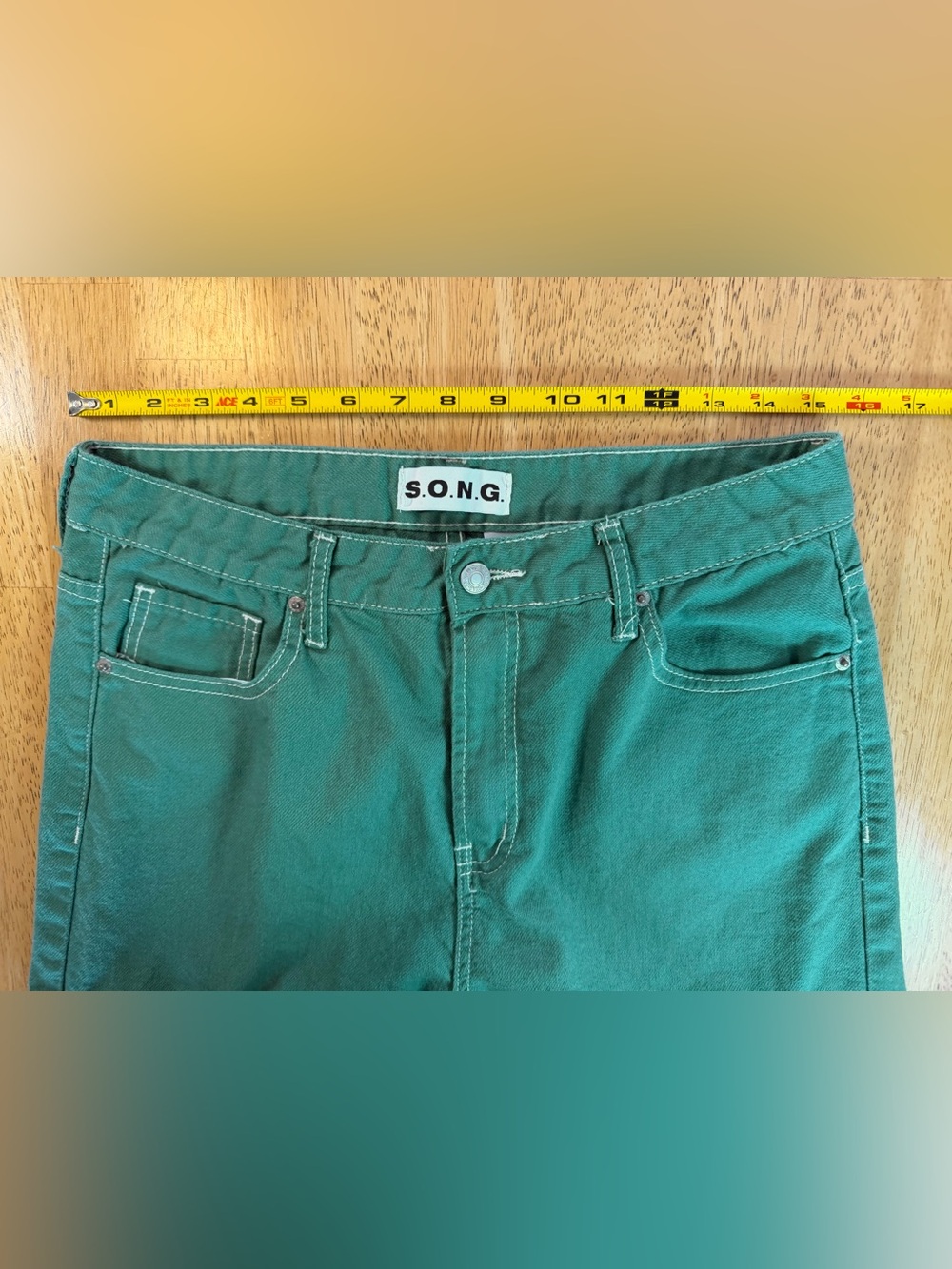 S.O.N.G. 90s Boyfriend Cargo Jeans Women's Size 13/31 Green High Rise Pockets - Picture 6 of 9